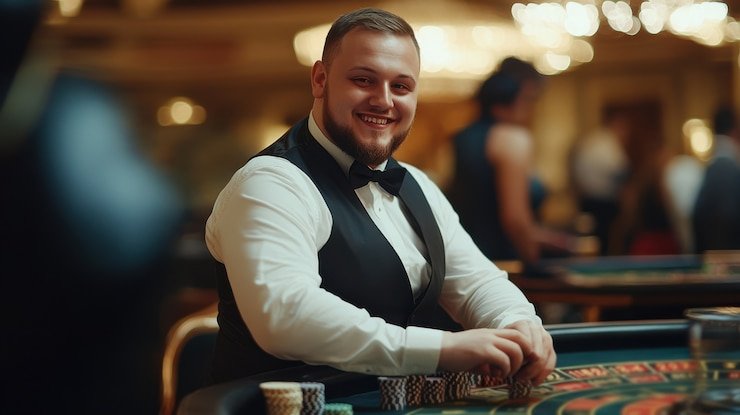 Antarmuka aplikasi mobile lucky spin menampilkan meja dealer langsung dan opsi taruhan olahraga